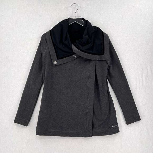 lululemon athletica Sweaters - LULULEMON Savasana Wrap Cardigan Women 4 Gray Heather Charcoal Black Long Sleeve